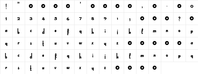 Dream Regular  glyph index