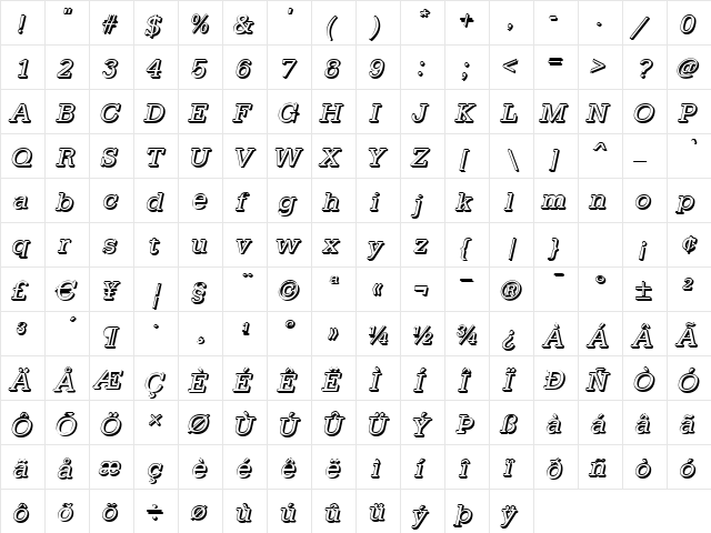 AstridBeckerShadow Italic  glyph index