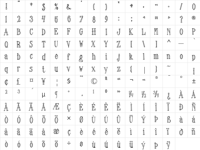 Lingo ITC Std Regular  glyph index