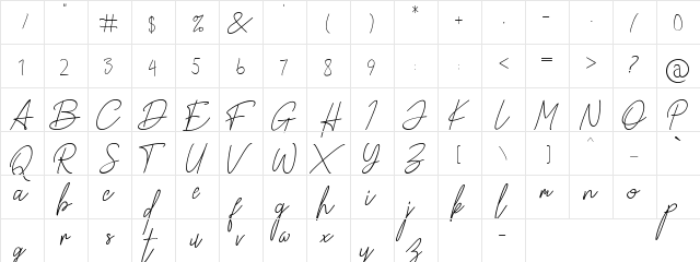 Paradise in Bali Signature Regular  glyph index
