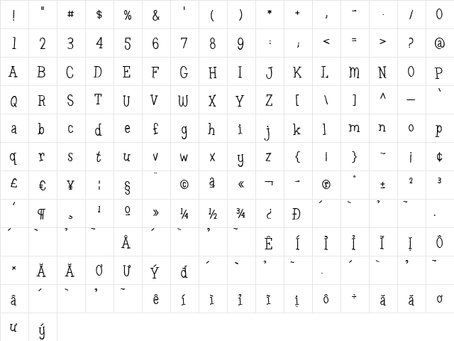 HL Fantasy2 Regular  glyph index