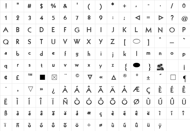 CgZeppelin Regular  glyph index