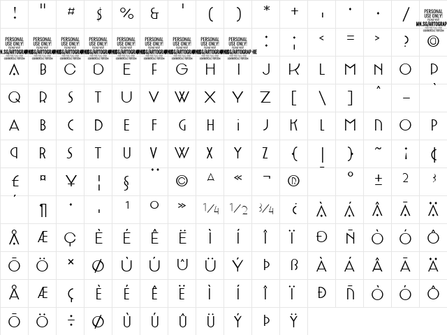Artographie Thin Regular  glyph index