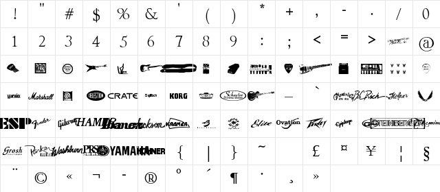 Gtartings Regular  glyph index