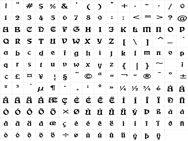 Freedom Extended Normal  glyph index