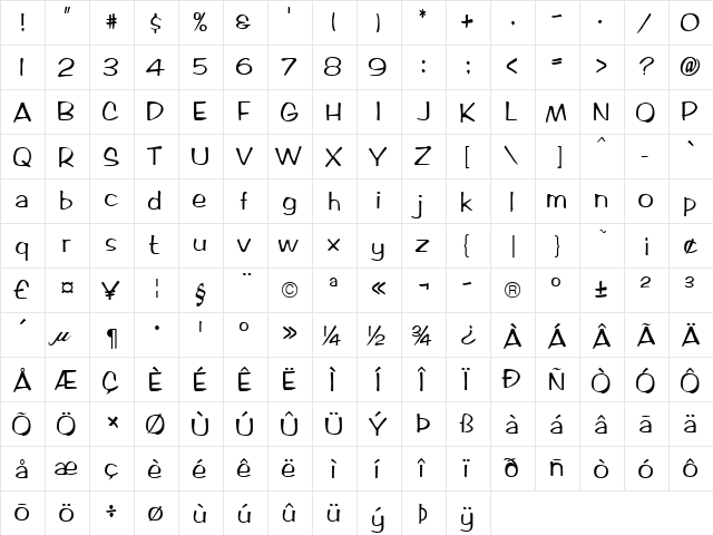 Artix Becker Normal  glyph index