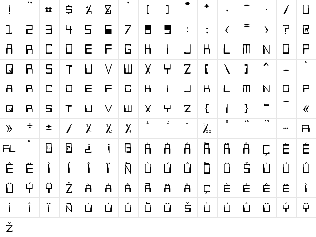 FutureWorld Normal  glyph index