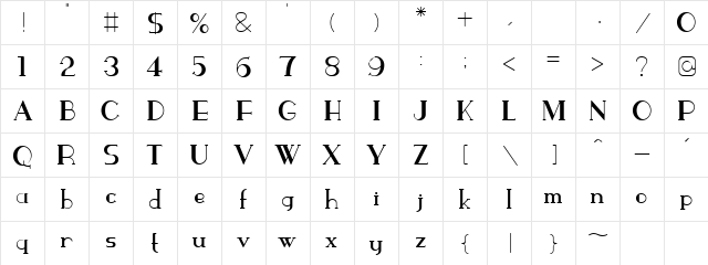 ParismatchRegular Regular  glyph index