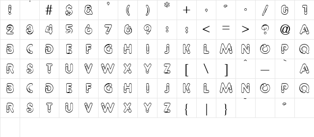 PAULINE Regular  glyph index