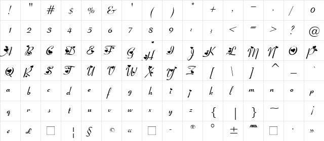 Ribbon Heart Regular  glyph index
