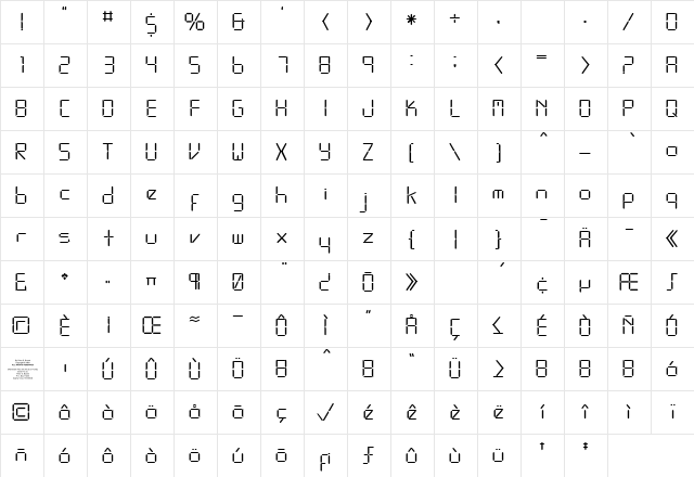 LED Regular  glyph index