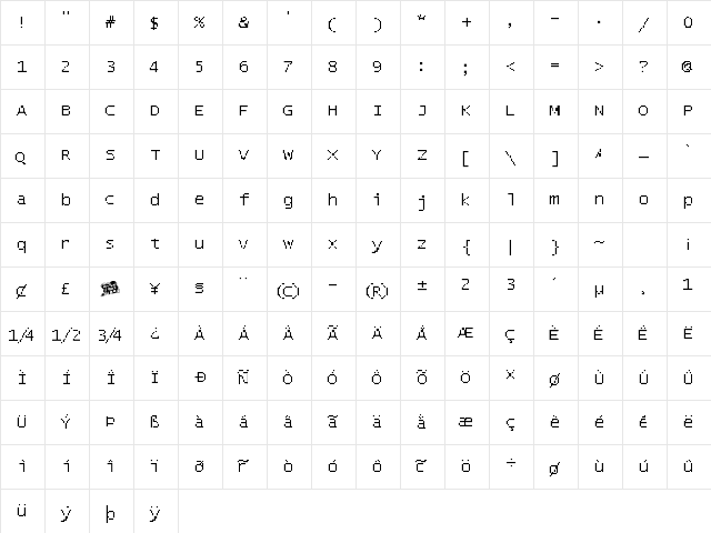 Microshaft Error Font Regular  glyph index