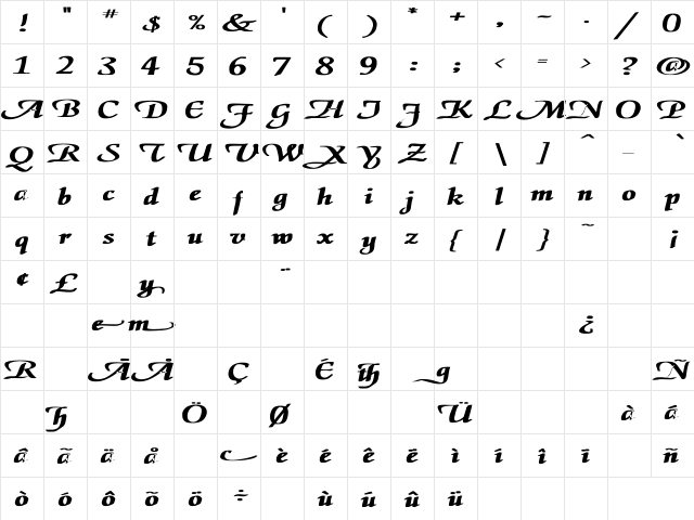 ElGar Ex Bold Bold  glyph index