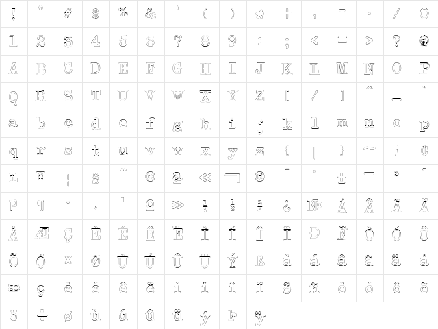 NeoBulletin Outline Regular  glyph index