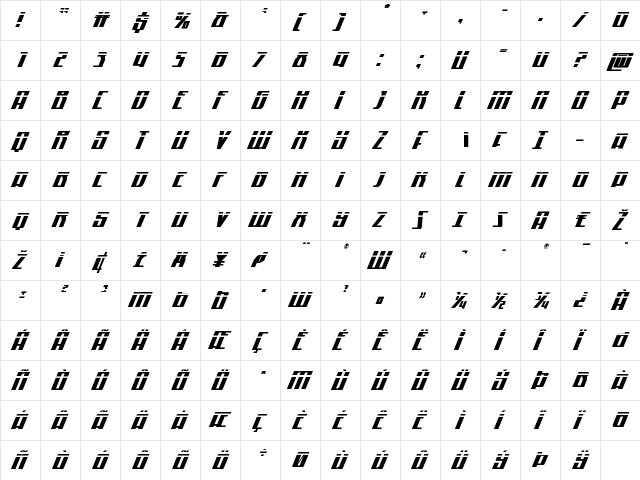 Quantum of Malice Laser Italic Italic  glyph index