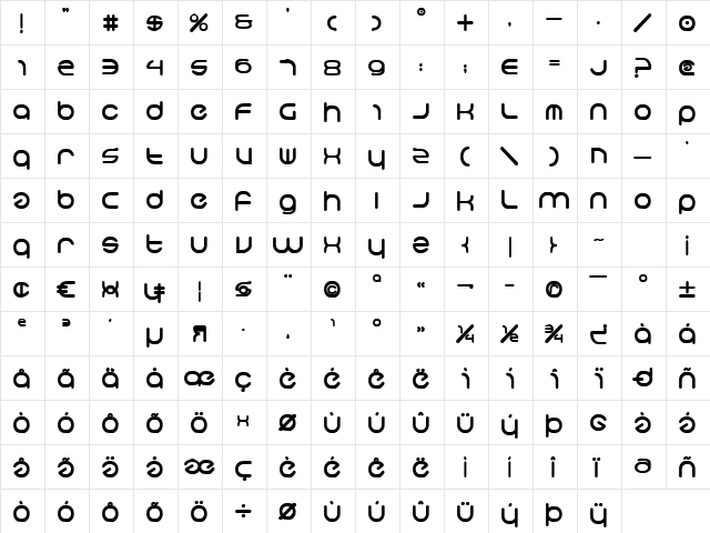 neo-geo bold bold  glyph index