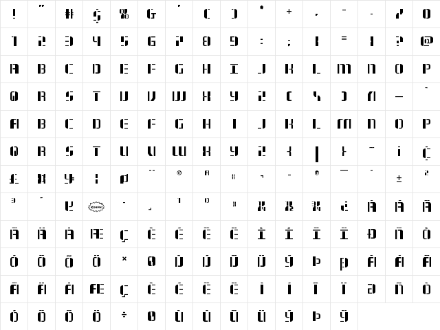 Jetway Regular  glyph index