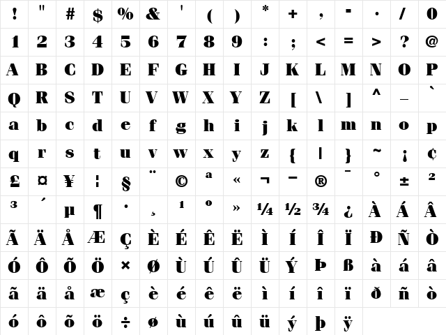 ITCFenice-Ultra Ultra  glyph index