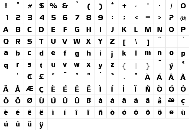 Watford DB Regular  glyph index