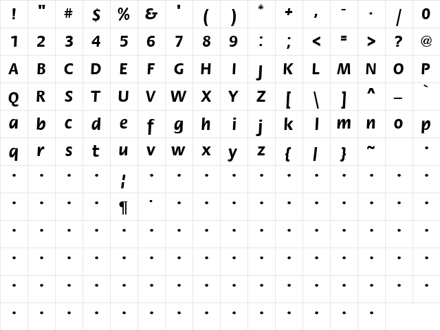 QTFloraline Bold  glyph index