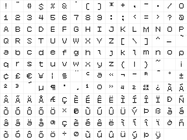 6x7oct ExtraBold  glyph index