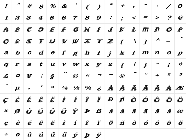 KADinoSlay Regular  glyph index