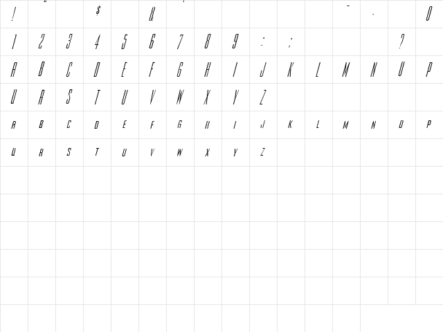 Joe 8 Italic  glyph index
