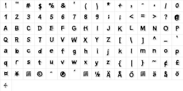 Xsderminatoer Regular  glyph index