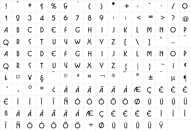 Busorama CG Bold Regular  glyph index