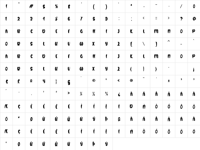 Youth Cow Regular  glyph index