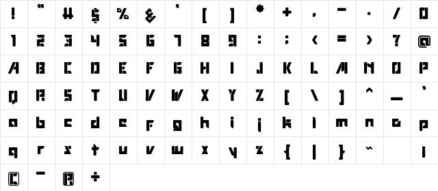 ROBOTOP Regular  glyph index