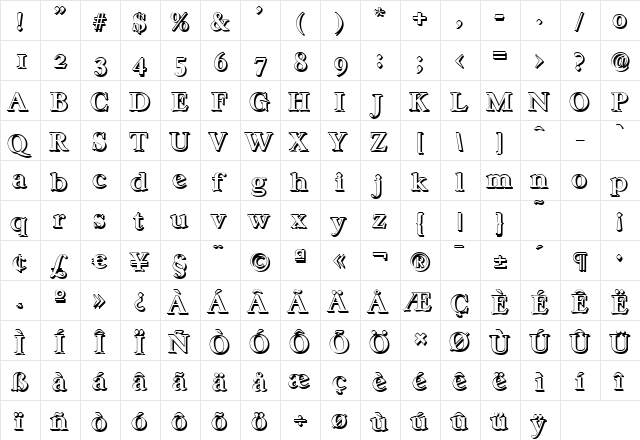 WilliamBeckerShadow Bold  glyph index
