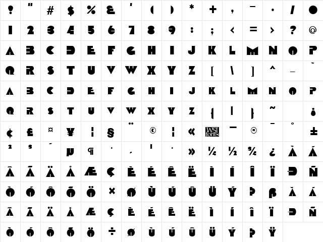 Datcotheque Regular  glyph index