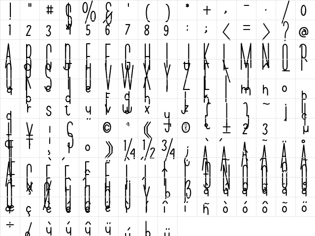 Andeglei san Regular  glyph index