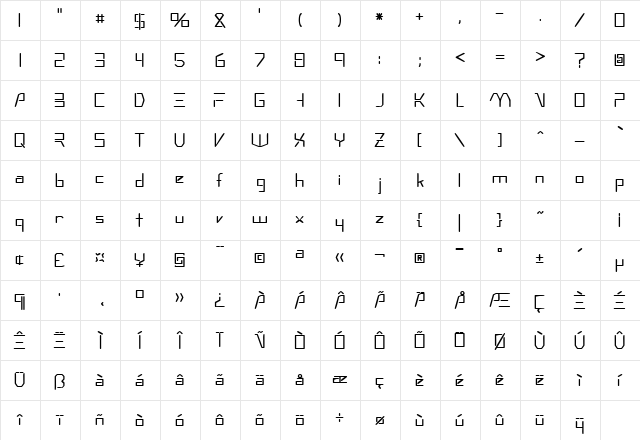 OscilloSSK Regular  glyph index