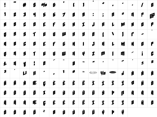 Galaxy Force Extra-Expanded Expanded  glyph index