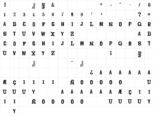 The Estampada Regular  glyph index