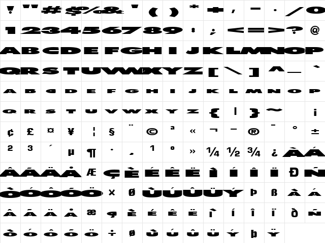 Value Regular  glyph index