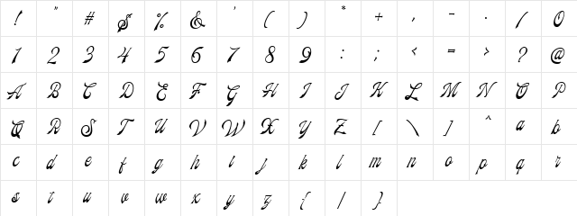 Frankest Script DEMO Regular  glyph index