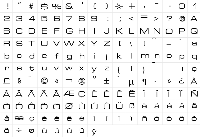 EuropaExtended Normal  glyph index