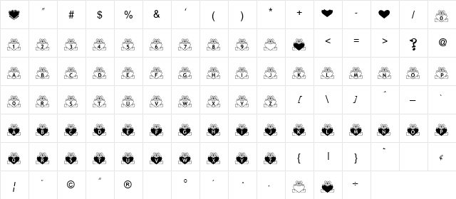 BillyBears LoveNotes Regular  glyph index