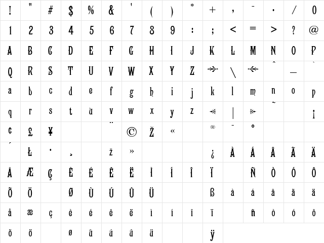 Campanile Regular  glyph index
