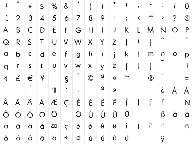 MontrealAntique Regular  glyph index