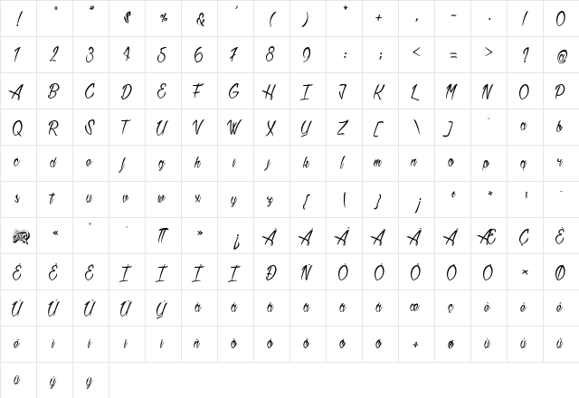 Atlantic Mail Regular  glyph index