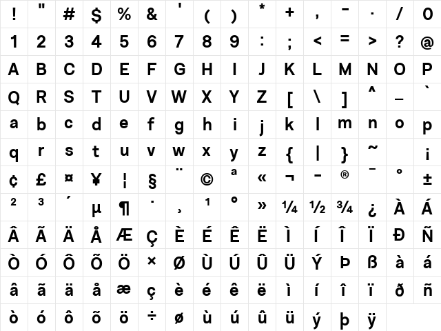 Nurom Bold  glyph index