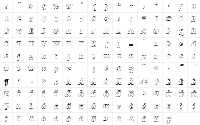 CooperBlaDBolItaOu1 Regular  glyph index