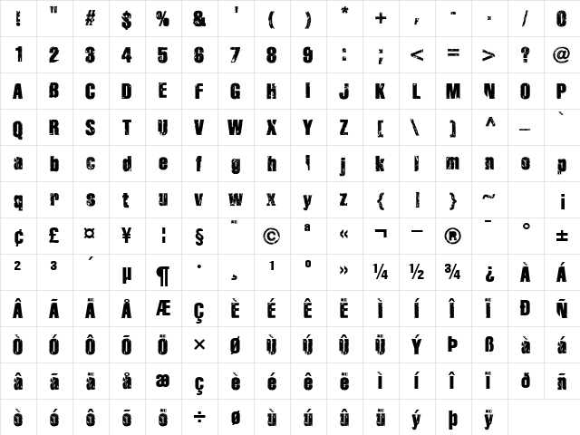 Disintegration Regular  glyph index