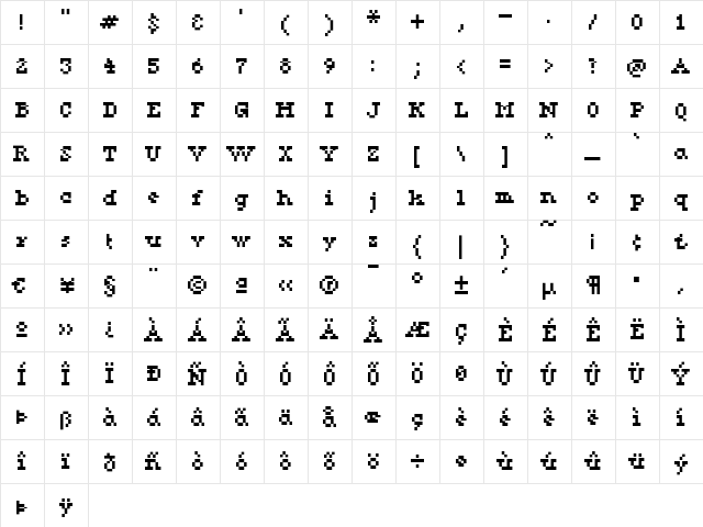 KareSixDotsSerif Regular  glyph index