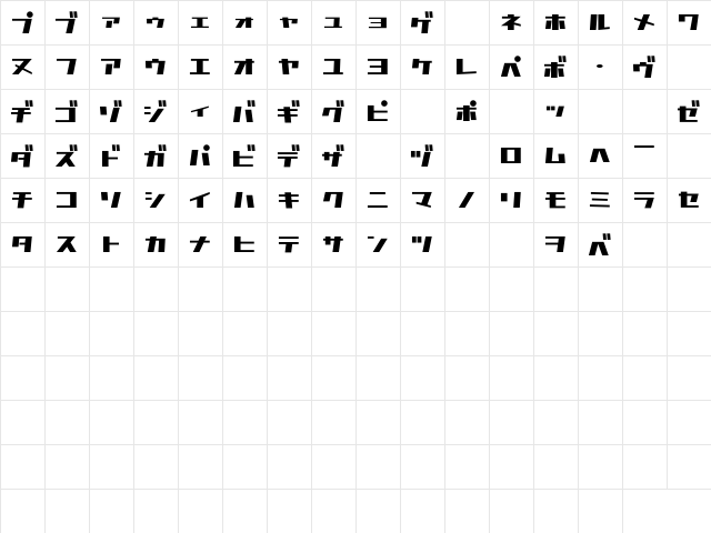 D3 Factorism Katakana Regular  glyph index