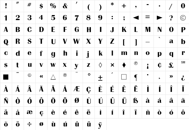 CgBritannia Bold  glyph index